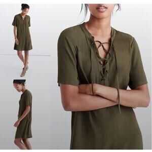 Madewell Novella Lace-Up Green Dress Size Large